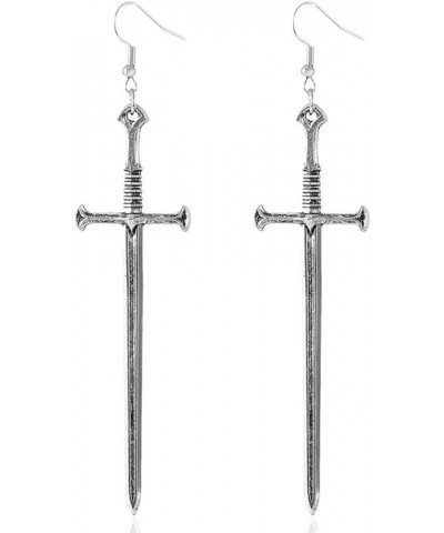 Halloween Sword Earrings for Women Vintage Dagger Earrings Gothic Long Sword Hook Earrings Silver Punk Style Sword Dangle Ear...