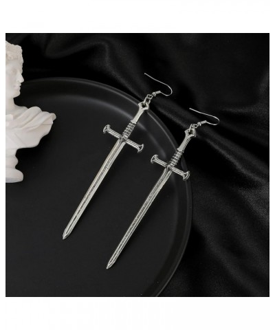 Halloween Sword Earrings for Women Vintage Dagger Earrings Gothic Long Sword Hook Earrings Silver Punk Style Sword Dangle Ear...