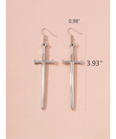 Halloween Sword Earrings for Women Vintage Dagger Earrings Gothic Long Sword Hook Earrings Silver Punk Style Sword Dangle Ear...