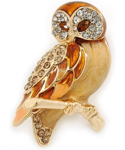 Brown Enamel Austrian Crystal Owl Brooch In Gold Plating - 40mm L $19.53 Brooches & Pins