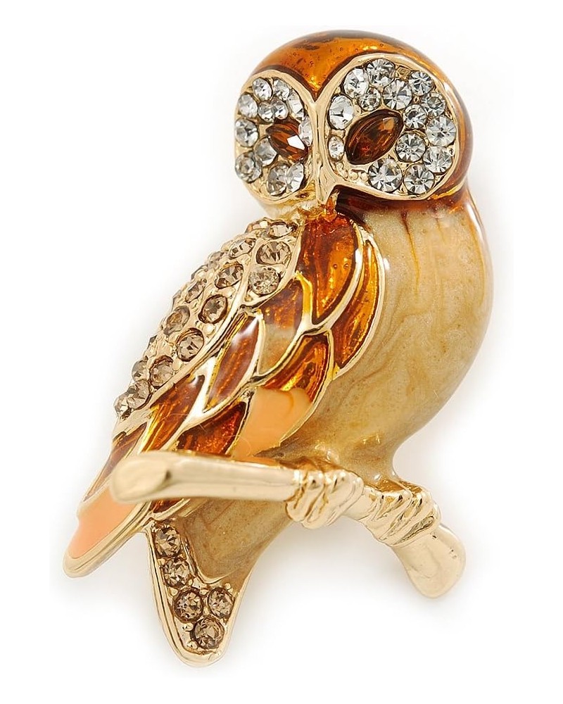 Brown Enamel Austrian Crystal Owl Brooch In Gold Plating - 40mm L $19.53 Brooches & Pins