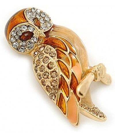 Brown Enamel Austrian Crystal Owl Brooch In Gold Plating - 40mm L $19.53 Brooches & Pins