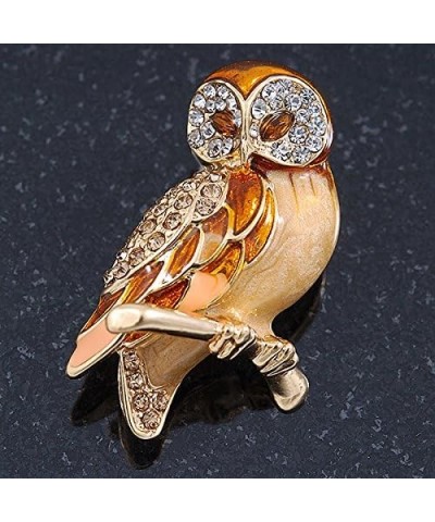 Brown Enamel Austrian Crystal Owl Brooch In Gold Plating - 40mm L $19.53 Brooches & Pins