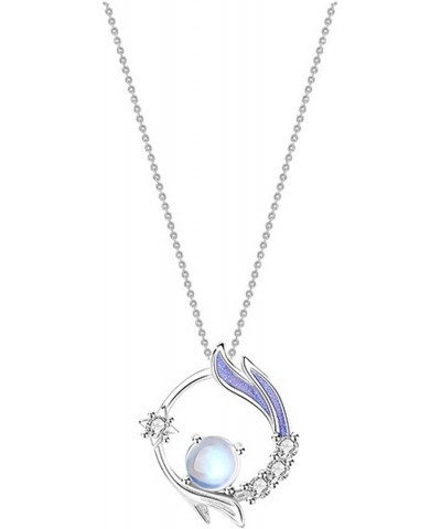 Moonstone Necklace, Dainty Rhinestone Pendant Necklaces 925 Silve Clavicle Chain for Women Girls 17"+2 $5.89 Necklaces