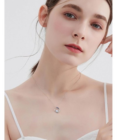 Moonstone Necklace, Dainty Rhinestone Pendant Necklaces 925 Silve Clavicle Chain for Women Girls 17"+2 $5.89 Necklaces