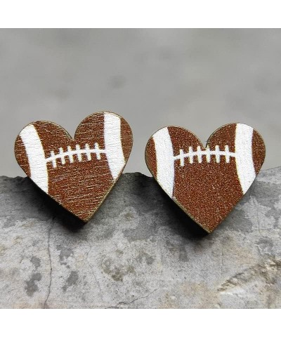 Heart Shaped Wooden Sports Stud Earrings Baseball Football Volleyball Basketball Wood Stud Earrings Fans Players Jewelry Hear...