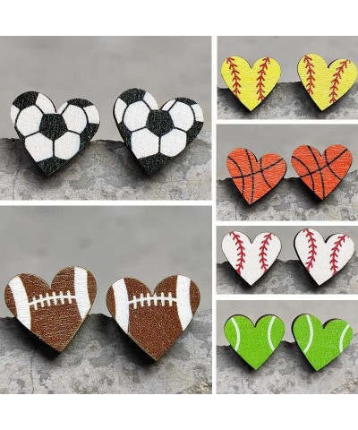 Heart Shaped Wooden Sports Stud Earrings Baseball Football Volleyball Basketball Wood Stud Earrings Fans Players Jewelry Hear...