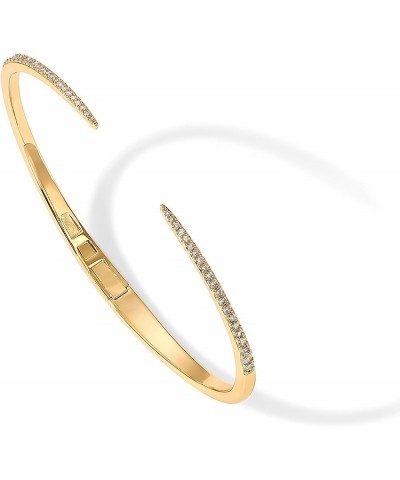 14K Gold Plated Cubic Zirconia Claw Bangle Bracelet | Elegant CZ Cuff Bracelets for Women Yellow Gold 7.5 Inches $9.35 Bracelets