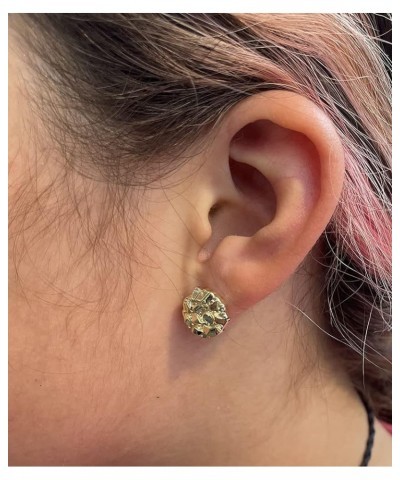 Unisex Rough Textured Cookie Nugget Stud Earing In Gold Plated round round $10.25 Earrings