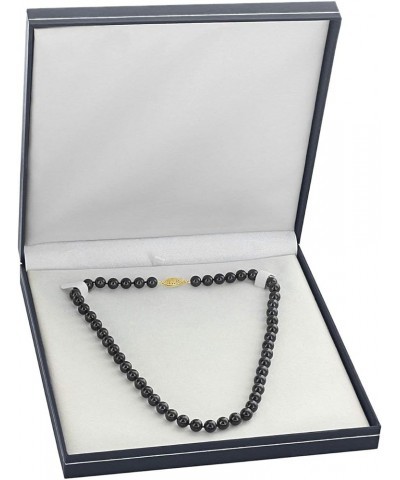 14K Gold 5.0-5.5mm Round Genuine Black Japanese Akoya Saltwater Cultured Pearl Necklace in 16" Choker Length for Women Yellow...