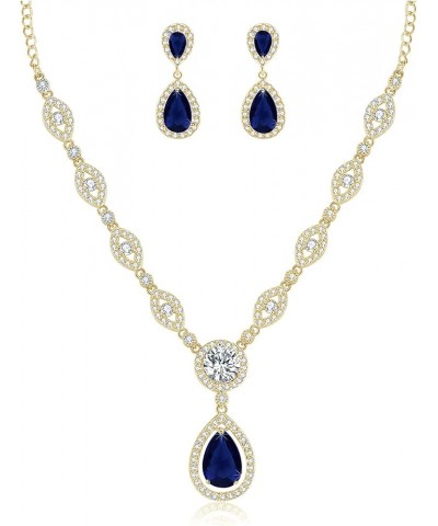 AAA Cubic Zirconia CZ Silver Plated Base Women's Party Jewelry Set Earrings Pendant Necklace Blue CZ-gold plated $15.50 Jewel...