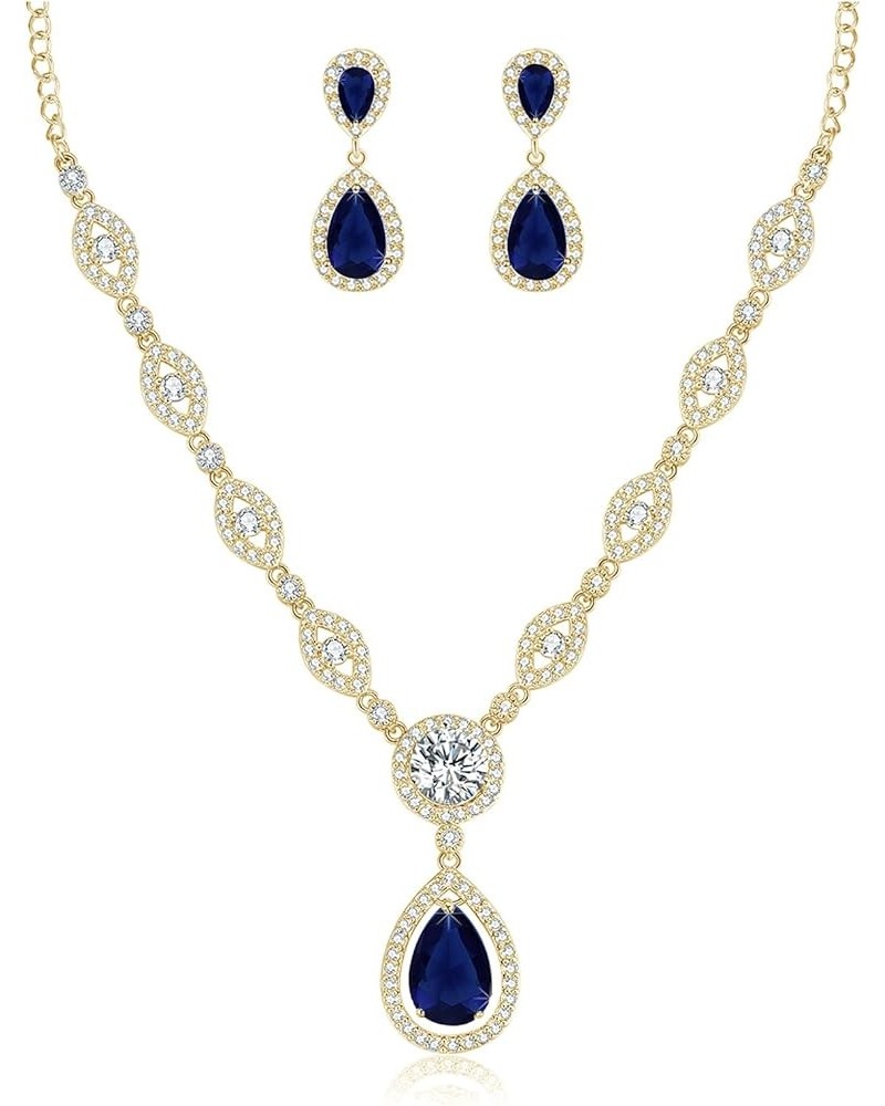 AAA Cubic Zirconia CZ Silver Plated Base Women's Party Jewelry Set Earrings Pendant Necklace Blue CZ-gold plated $15.50 Jewel...