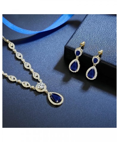 AAA Cubic Zirconia CZ Silver Plated Base Women's Party Jewelry Set Earrings Pendant Necklace Blue CZ-gold plated $15.50 Jewel...