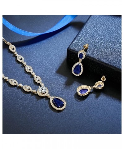 AAA Cubic Zirconia CZ Silver Plated Base Women's Party Jewelry Set Earrings Pendant Necklace Blue CZ-gold plated $15.50 Jewel...