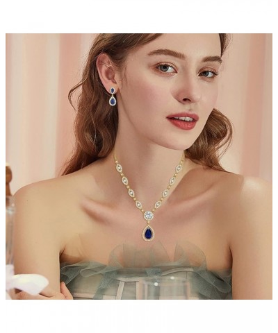 AAA Cubic Zirconia CZ Silver Plated Base Women's Party Jewelry Set Earrings Pendant Necklace Blue CZ-gold plated $15.50 Jewel...