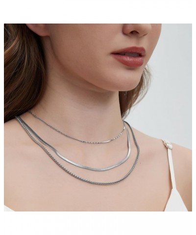 Herringbone Chain Layered Necklace,18K Gold/Silver Plated Snake Chain Long Choker Necklace Dainty Chain Necklaces for Women G...