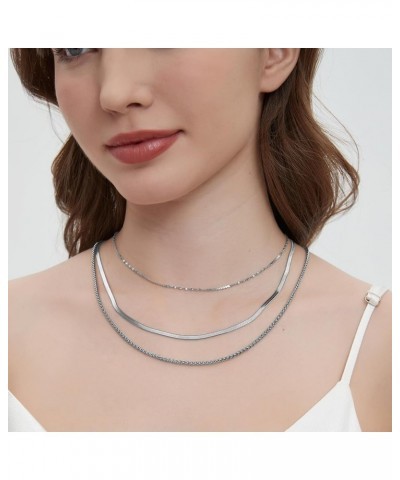 Herringbone Chain Layered Necklace,18K Gold/Silver Plated Snake Chain Long Choker Necklace Dainty Chain Necklaces for Women G...