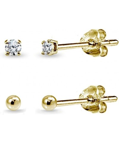 2 Pairs Sterling Silver 2mm Round CZ and Ball Bead Lightweight Unisex Cartilage Earrings Set Yellow Gold $9.51 Earrings