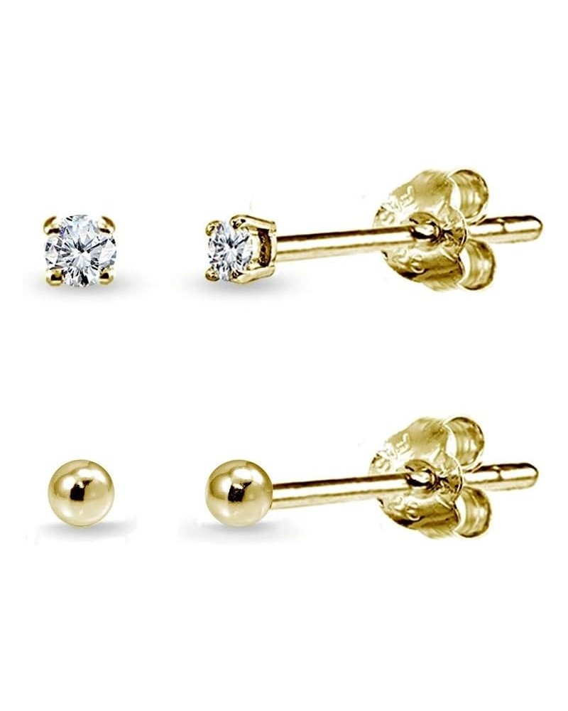 2 Pairs Sterling Silver 2mm Round CZ and Ball Bead Lightweight Unisex Cartilage Earrings Set Yellow Gold $9.51 Earrings