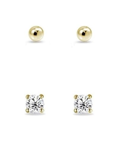 2 Pairs Sterling Silver 2mm Round CZ and Ball Bead Lightweight Unisex Cartilage Earrings Set Yellow Gold $9.51 Earrings