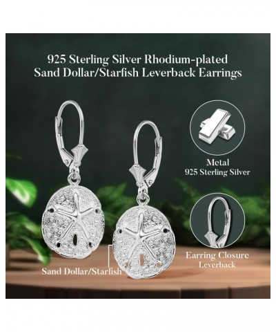 Sterling Silver Polished Sand Dollar w/Starfish Leverback Earrings for Women $42.53 Earrings