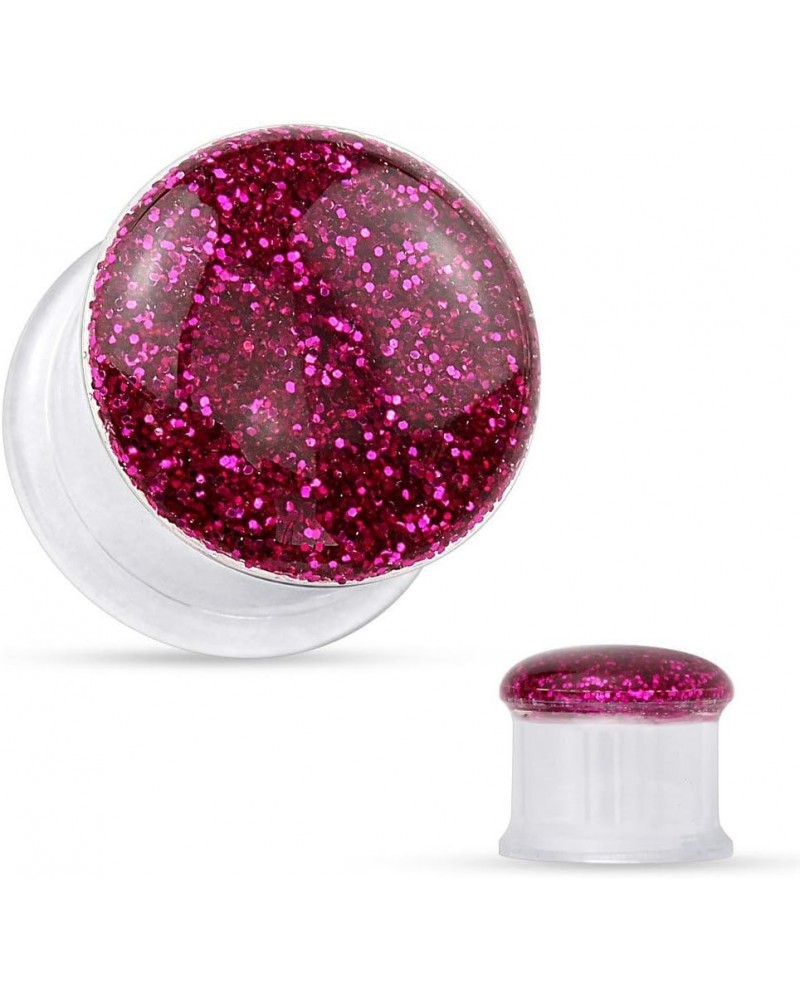 PAIR of Glitter Front Clear Acrylic Tunnels Plugs Gauges Earlets Body Jewelry Pink - 0000g (12mm) $9.32 Body Jewelry