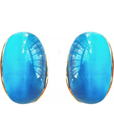 18k Gold Plated Crystal Multicolor Created-Opal Rainbow Omega Back Earrings Blue $9.17 Earrings