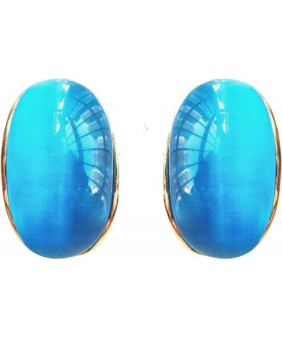 18k Gold Plated Crystal Multicolor Created-Opal Rainbow Omega Back Earrings Blue $9.17 Earrings