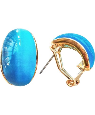 18k Gold Plated Crystal Multicolor Created-Opal Rainbow Omega Back Earrings Blue $9.17 Earrings