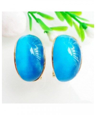 18k Gold Plated Crystal Multicolor Created-Opal Rainbow Omega Back Earrings Blue $9.17 Earrings