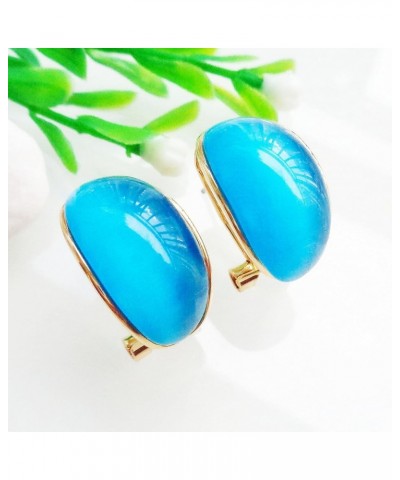 18k Gold Plated Crystal Multicolor Created-Opal Rainbow Omega Back Earrings Blue $9.17 Earrings