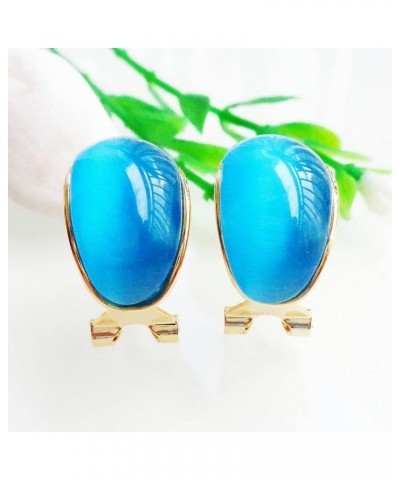 18k Gold Plated Crystal Multicolor Created-Opal Rainbow Omega Back Earrings Blue $9.17 Earrings