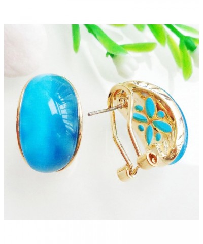 18k Gold Plated Crystal Multicolor Created-Opal Rainbow Omega Back Earrings Blue $9.17 Earrings