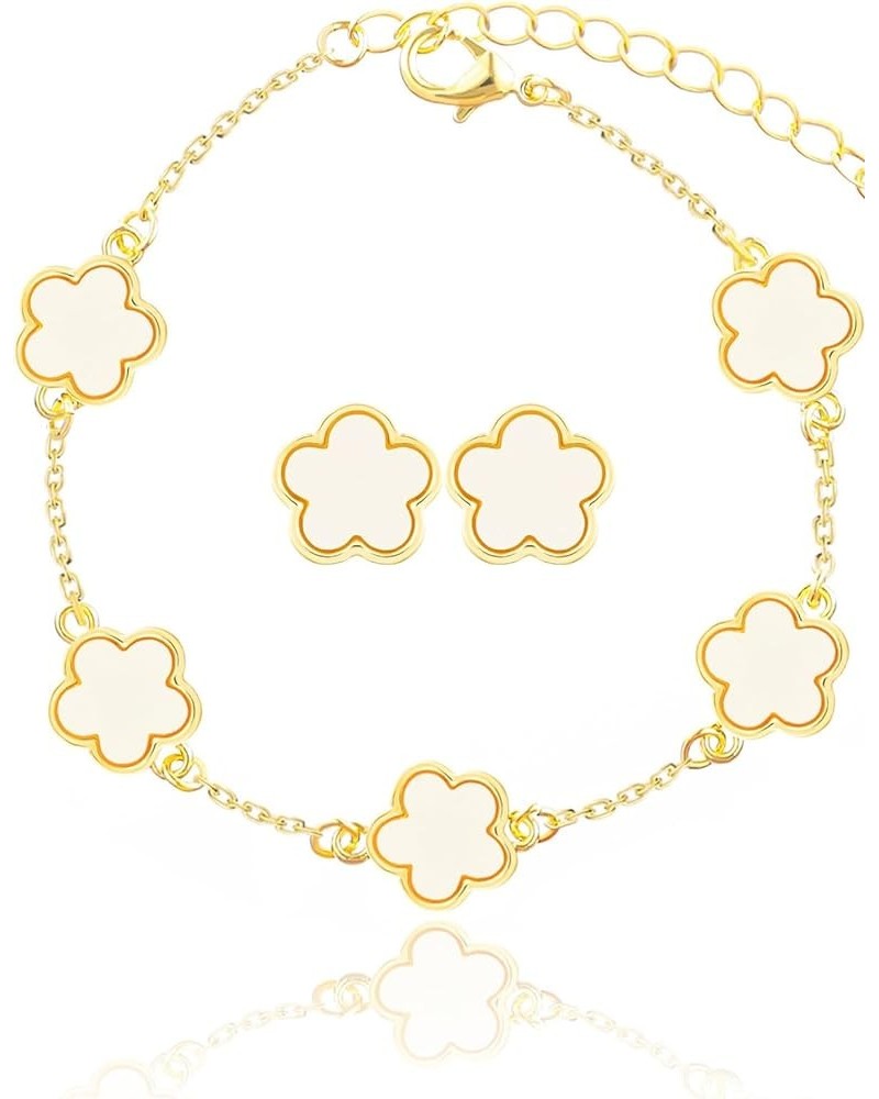 Four Leaf Clover Earring and Bracelet Set for Women Lucky Flower 14K Gold Jewelry White-14K Gold $8.67 Jewelry Sets