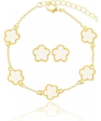 Four Leaf Clover Earring and Bracelet Set for Women Lucky Flower 14K Gold Jewelry White-14K Gold $8.67 Jewelry Sets