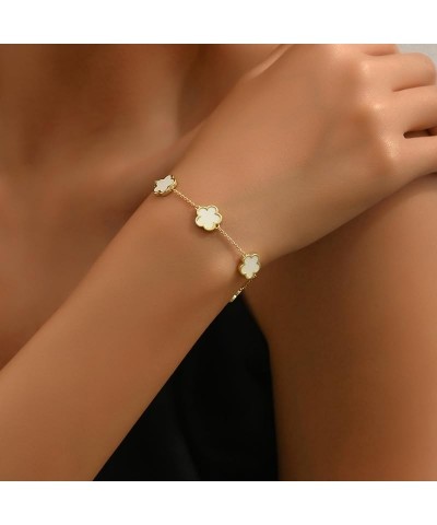 Four Leaf Clover Earring and Bracelet Set for Women Lucky Flower 14K Gold Jewelry White-14K Gold $8.67 Jewelry Sets