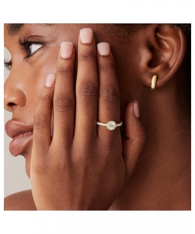 14K Gold Plated Halo Ring | Heart Ring for Women | Square Round Promise Rings for Her 6 5mm Round Yellow Gold $9.66 Rings