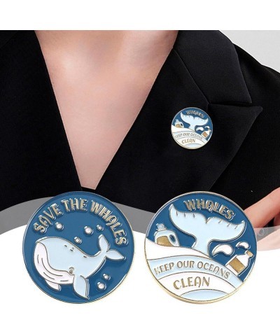 2/5pcs Save The Ocean Environmentalist Brooches & Pins, Protect The Earth Cartoon Brooch Pin Blue Fishes Sea Animal Lapel Pin...