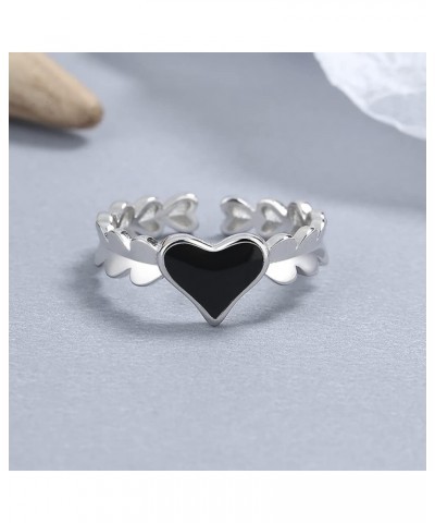 Love Heart Promise Ring 925 Sterling Silver Adjustable Black Heart Open Statement Rings Engagement Wedding Ring Finger Band F...