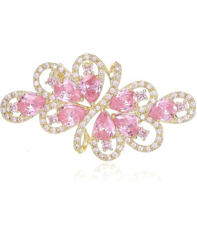 Cubic Zirconia Crystal Rhinestone Wedding Brooch Pin For Women Brides Jewelry A-Gold Pink $9.38 Brooches & Pins