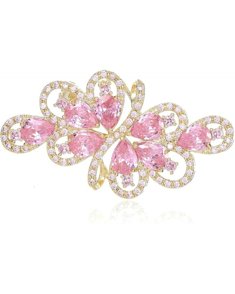 Cubic Zirconia Crystal Rhinestone Wedding Brooch Pin For Women Brides Jewelry A-Gold Pink $9.38 Brooches & Pins