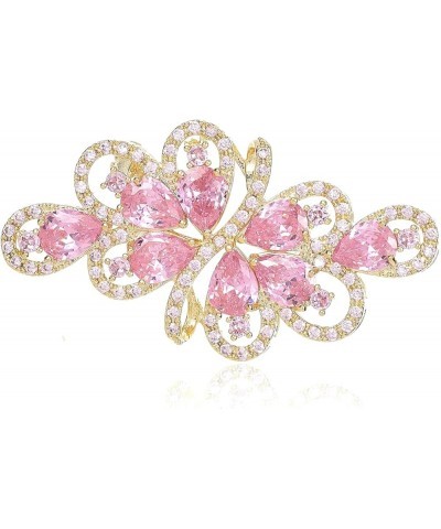 Cubic Zirconia Crystal Rhinestone Wedding Brooch Pin For Women Brides Jewelry A-Gold Pink $9.38 Brooches & Pins