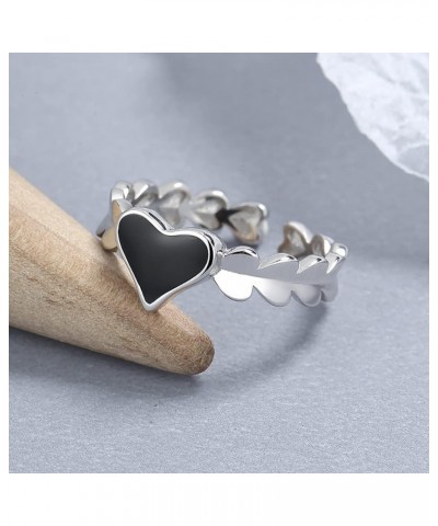 Love Heart Promise Ring 925 Sterling Silver Adjustable Black Heart Open Statement Rings Engagement Wedding Ring Finger Band F...