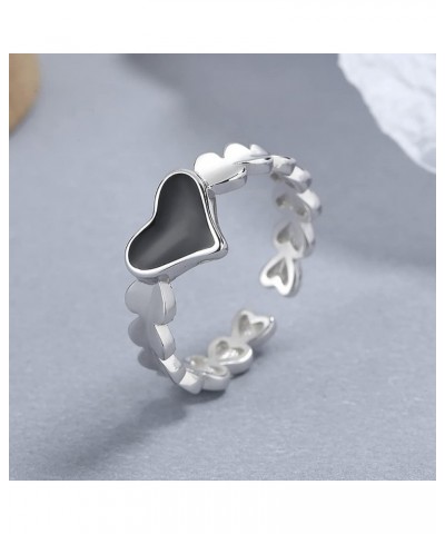 Love Heart Promise Ring 925 Sterling Silver Adjustable Black Heart Open Statement Rings Engagement Wedding Ring Finger Band F...