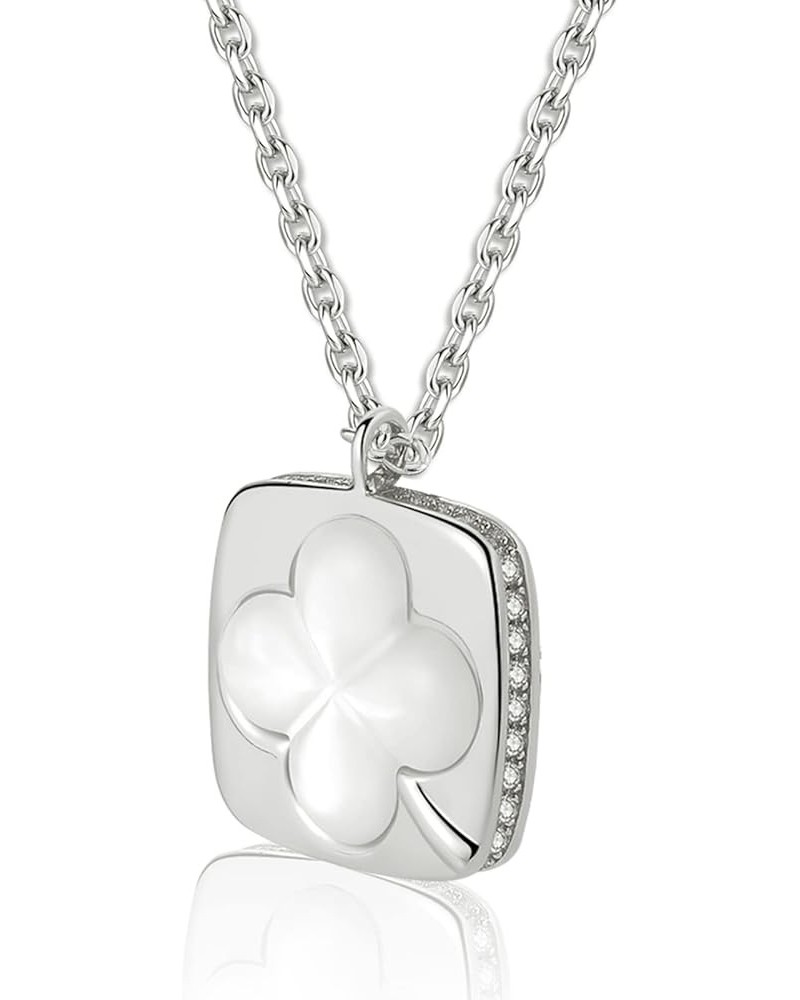 Four Leaf Clover Necklaces for Women, 925 Sterling Silver Lucky Clover Pendant Necklace, Mother of Pearl Shell Shamrock Neckl...