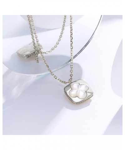 Four Leaf Clover Necklaces for Women, 925 Sterling Silver Lucky Clover Pendant Necklace, Mother of Pearl Shell Shamrock Neckl...