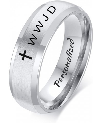 MZZJ Personalized Inside WWJD What Would Jesus Do Ring 6MM Brushed Stainless Steel Bevel Edges Rings Wedding Band,Christian R...