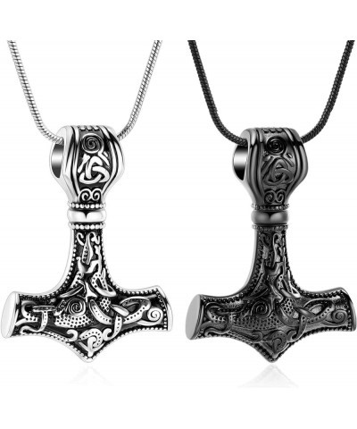 Thor Hammer Urn Necklace for Ashes Cremation Jewelry for Women Men Viking Vegvisir Mjolnir Memorial Keepsake Ashes Pendant 2p...