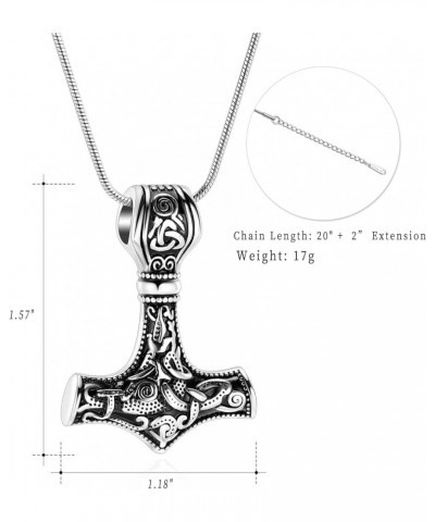 Thor Hammer Urn Necklace for Ashes Cremation Jewelry for Women Men Viking Vegvisir Mjolnir Memorial Keepsake Ashes Pendant 2p...