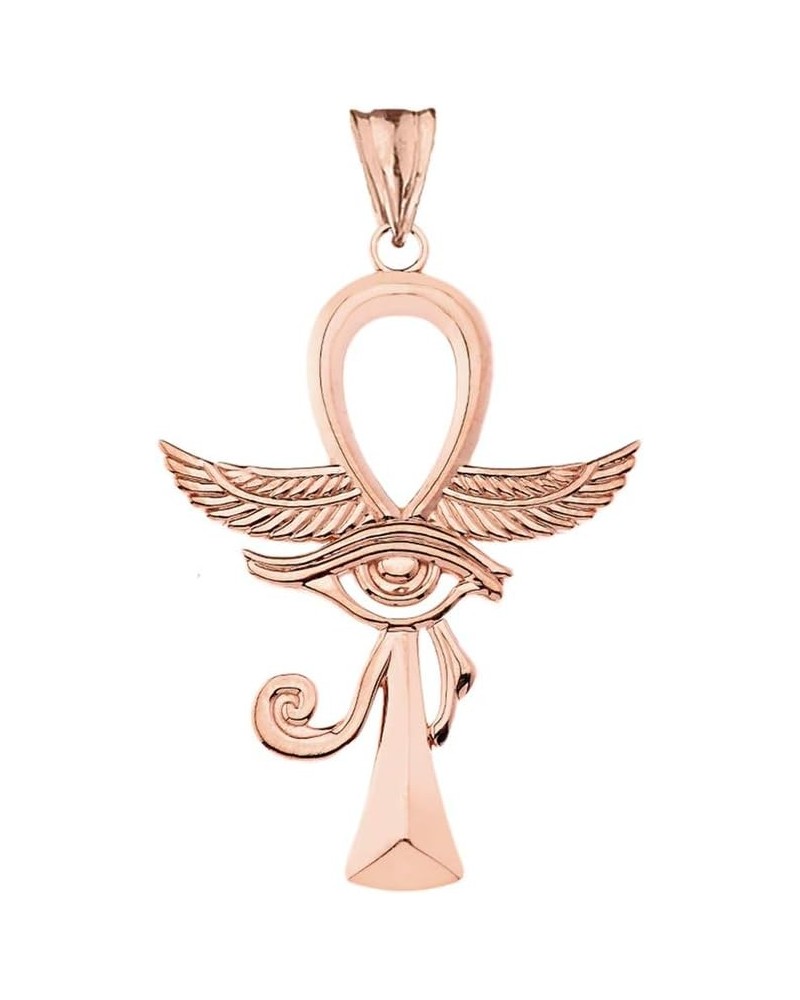 10K Gold Egyptian Ankh Cross with Eye of Horus Hieroglyphic Key of Life Charm Pendant - Choice of Metal Color Rose Gold $77.7...